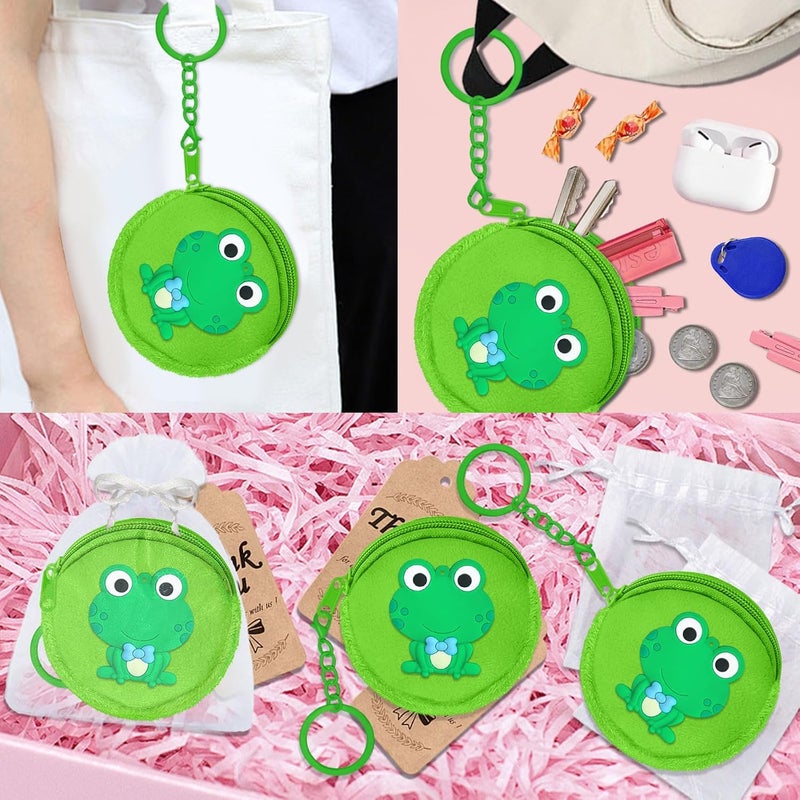 Elecrainbow 36 Pack Frog Change Purses Set Include 12 Wallets with Keyring,12 Thank You Tags and 12 Organza Bags for Green Frog Lover,Baby Shower,First Birthday Reptile Camping Decor,Green - Image 3